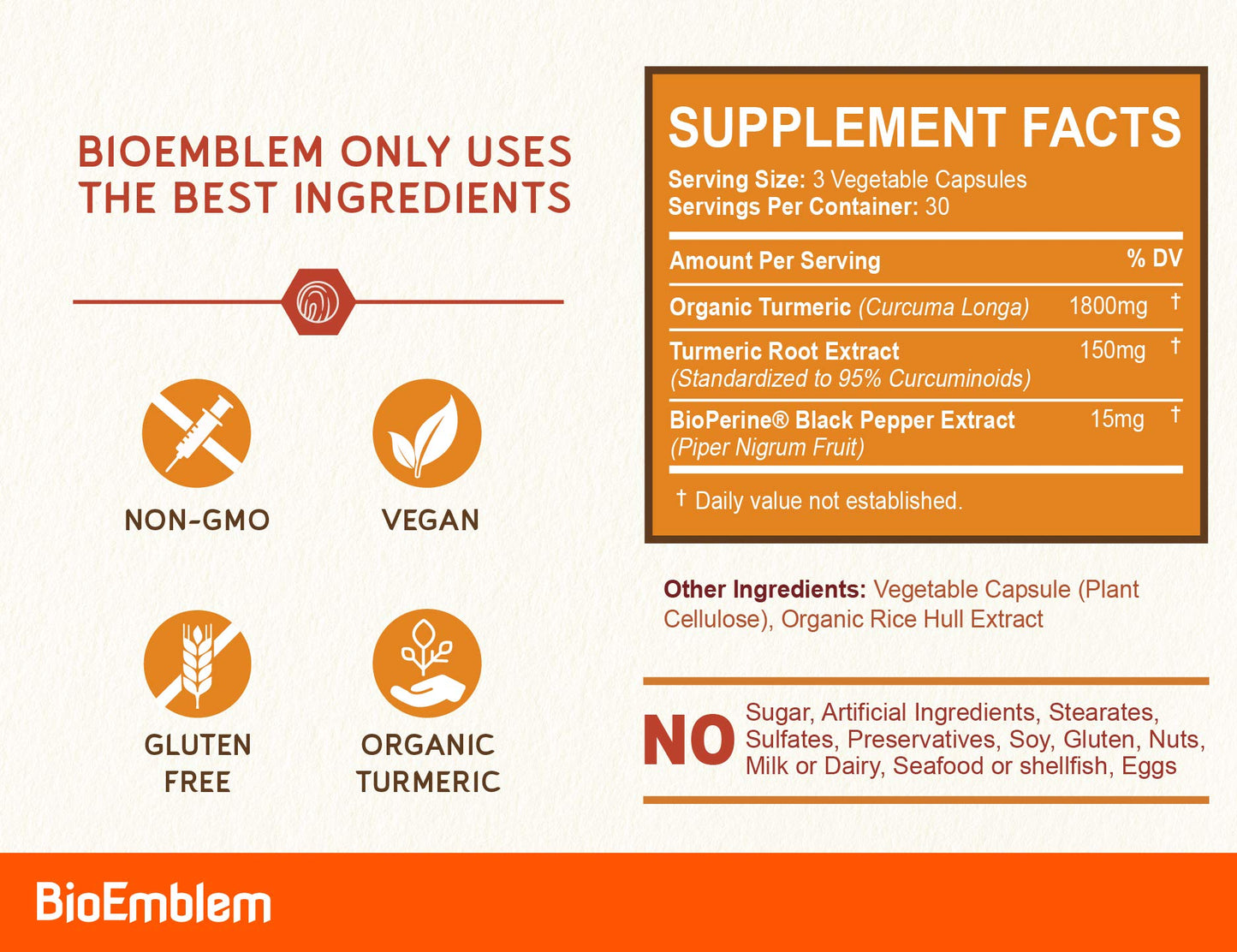 BioEmblem Turmeric Curcumin with Clinically Studied TurmiPure and BioEmblem Turmeric Curcumin Supplement with BioPerine