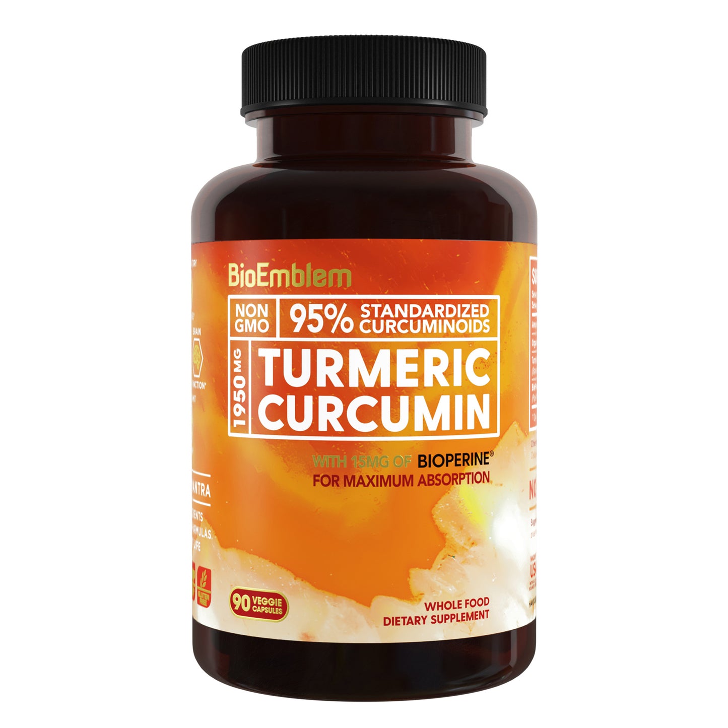 BioEmblem Turmeric Curcumin Supplement with BioPerine Joint Support & Heart Health 90ct