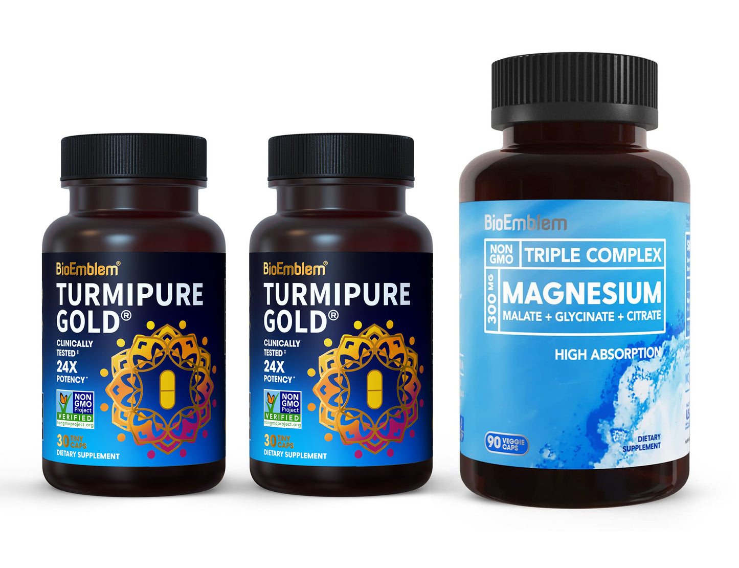 BioEmblem Turmeric Curcumin with Clinically Studied TurmiPure and BioEmblem Triple Magnesium Complex