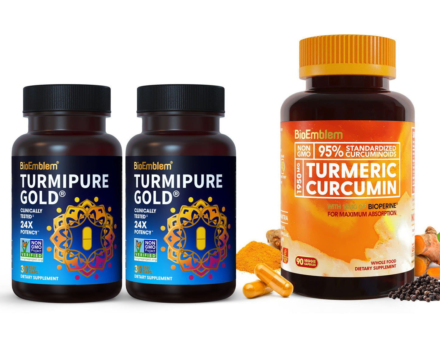 BioEmblem Turmeric Curcumin with Clinically Studied TurmiPure and BioEmblem Turmeric Curcumin Supplement with BioPerine