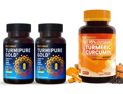 BioEmblem Turmeric Curcumin with Clinically Studied TurmiPure and BioEmblem Turmeric Curcumin Supplement with BioPerine