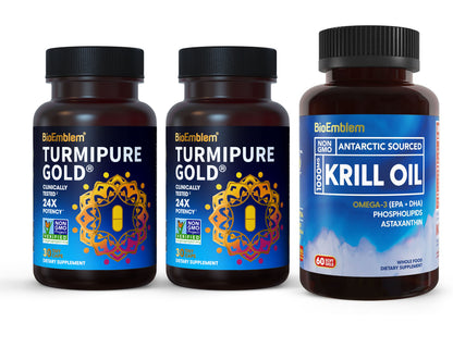 BioEmblem Turmeric Curcumin with Clinically Studied TurmiPure and BioEmblem Antarctic Krill Oil Supplement