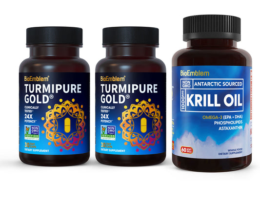 BioEmblem Turmeric Curcumin with Clinically Studied TurmiPure and BioEmblem Antarctic Krill Oil Supplement