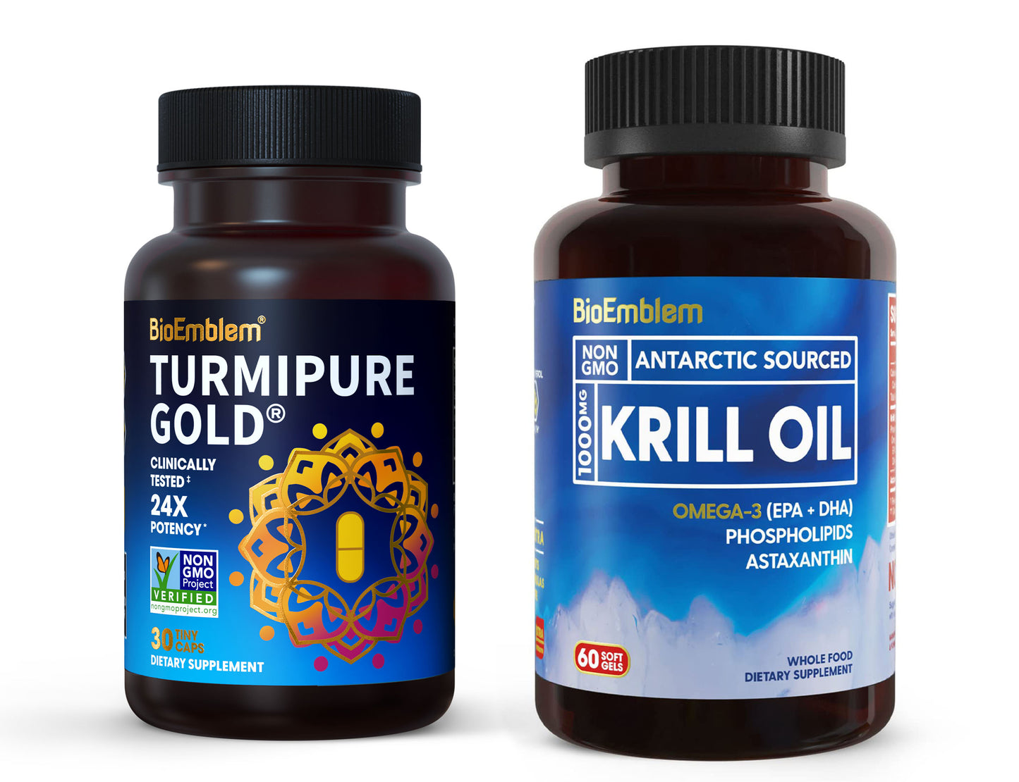 BioEmblem Antarctic Krill Oil Supplement and BioEmblem Turmeric Curcumin with Clinically Studied TurmiPure