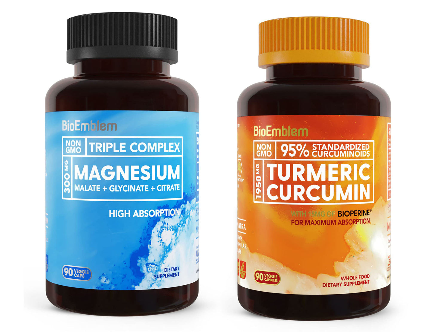 BioEmblem Triple Magnesium Complex and BioEmblem Turmeric Curcumin Supplement with BioPerine