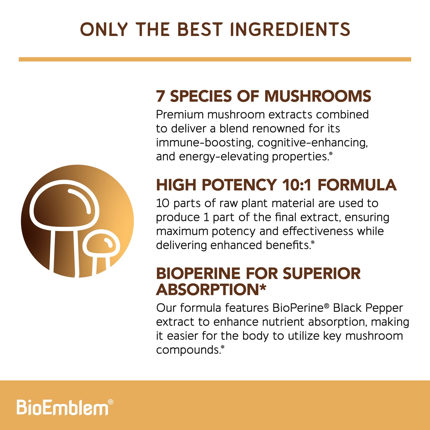 BioEmblem Mushroom Complex - 10:1 Strength and 7 Species 90ct