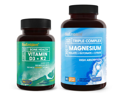 BioEmblem Triple Magnesium Complex 180 Capsules with Vitamin D3 K2 90 Capsules