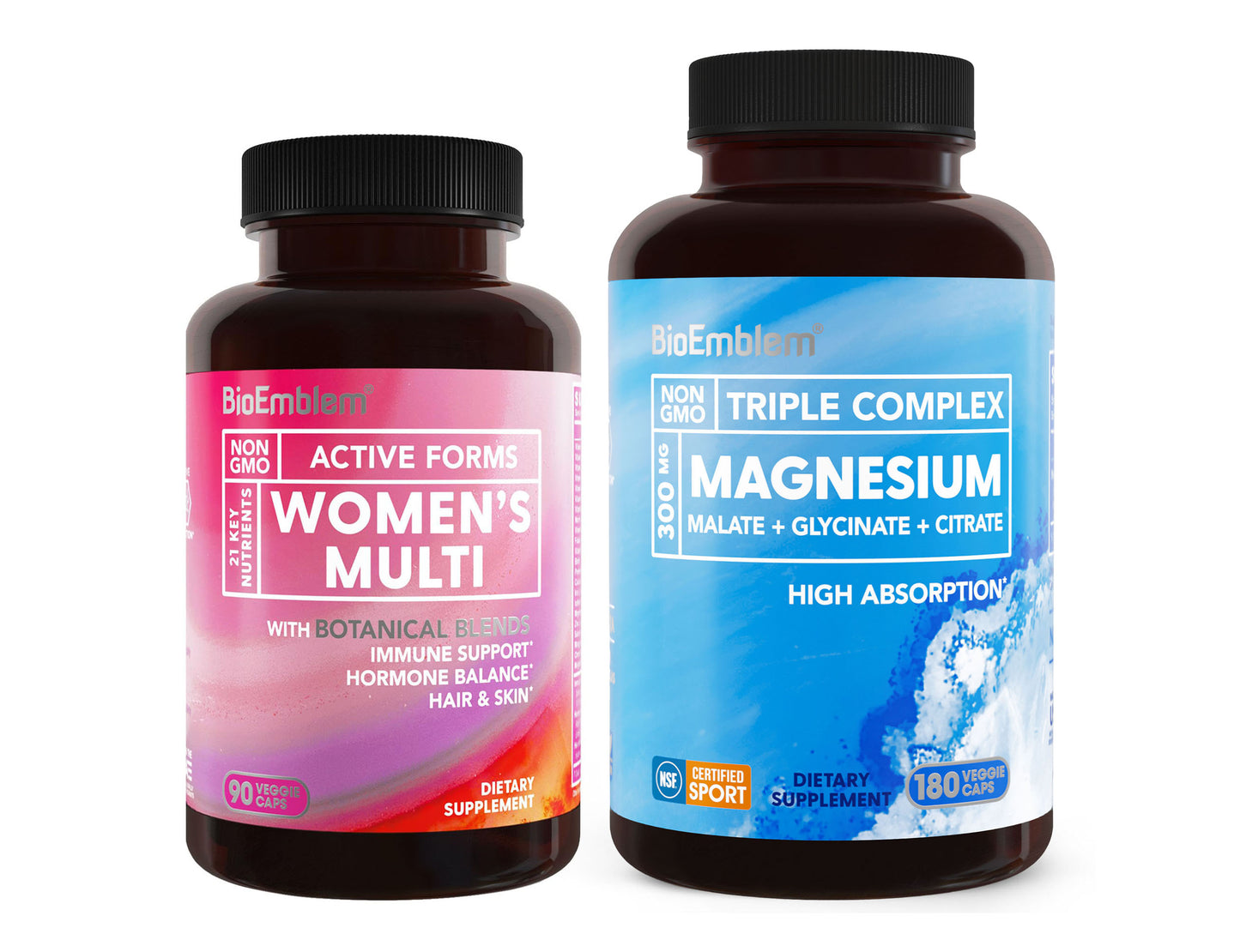 BioEmblem Triple Magnesium Complex 180 Capsules and Women's Multivitamin