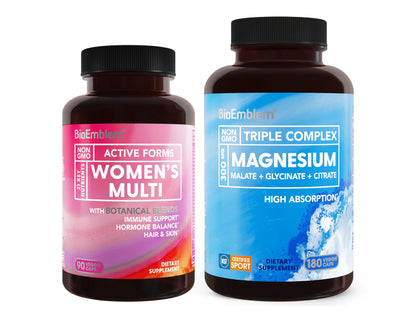 BioEmblem Triple Magnesium Complex 180 Capsules and Women's Multivitamin