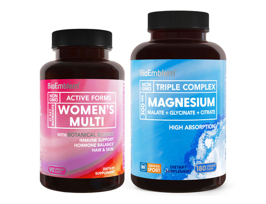 BioEmblem Triple Magnesium Complex 180 Capsules and Women's Multivitamin
