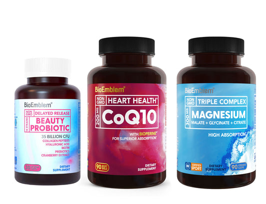 BioEmblem Triple Magnesium Complex and Beauty Probiotics for Women and CoQ10 with BioPerine