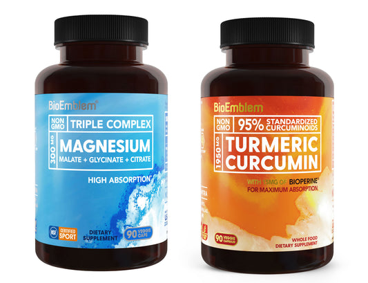BioEmblem Triple Magnesium Complex and BioEmblem Turmeric Curcumin Supplement with BioPerine