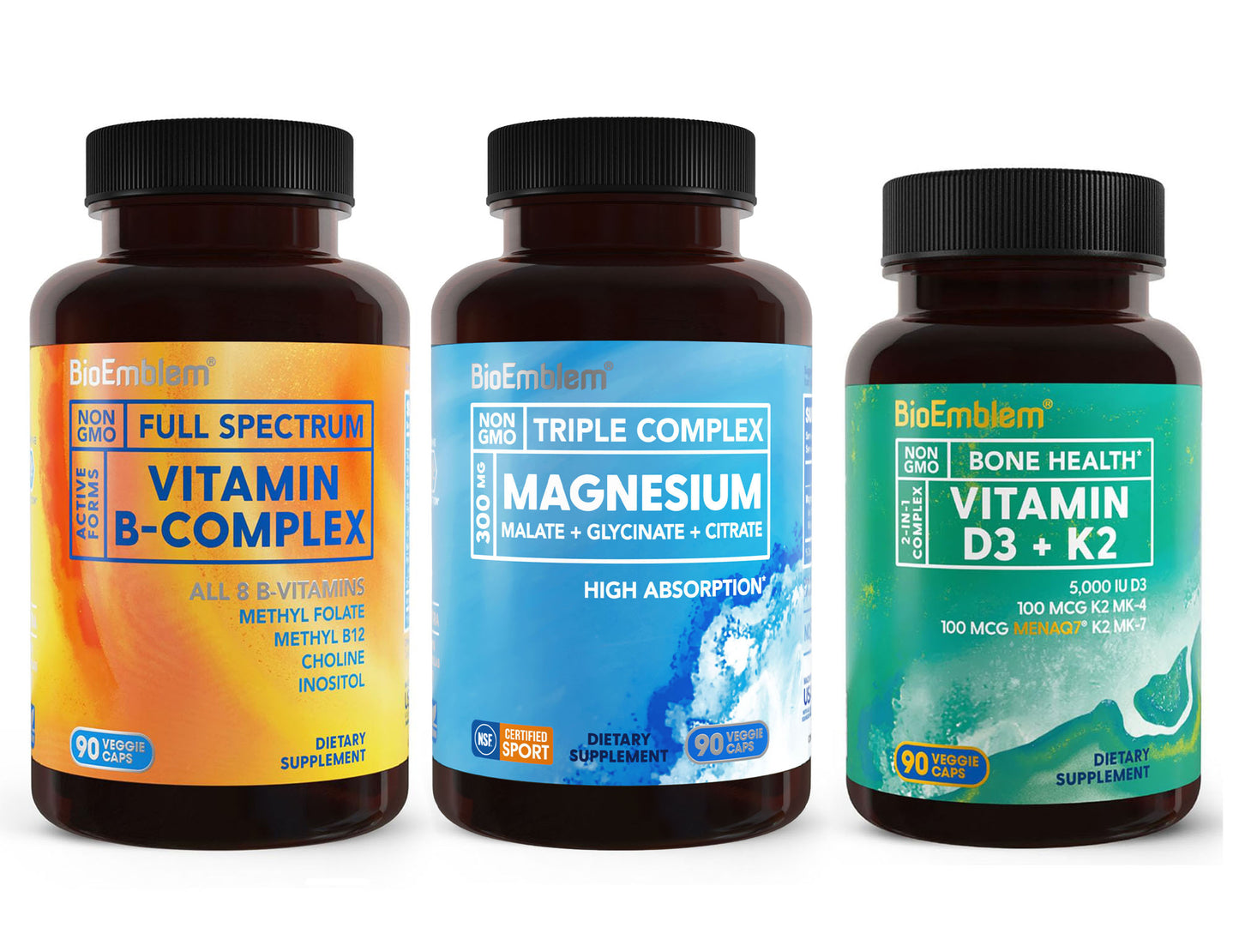 BioEmblem Triple Magnesium Complex and Vitamin D3 K2 and Vitamin B-Complex