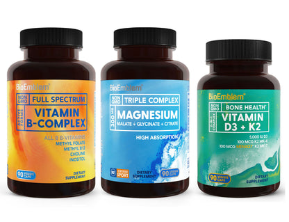 BioEmblem Triple Magnesium Complex and Vitamin D3 K2 and Vitamin B-Complex