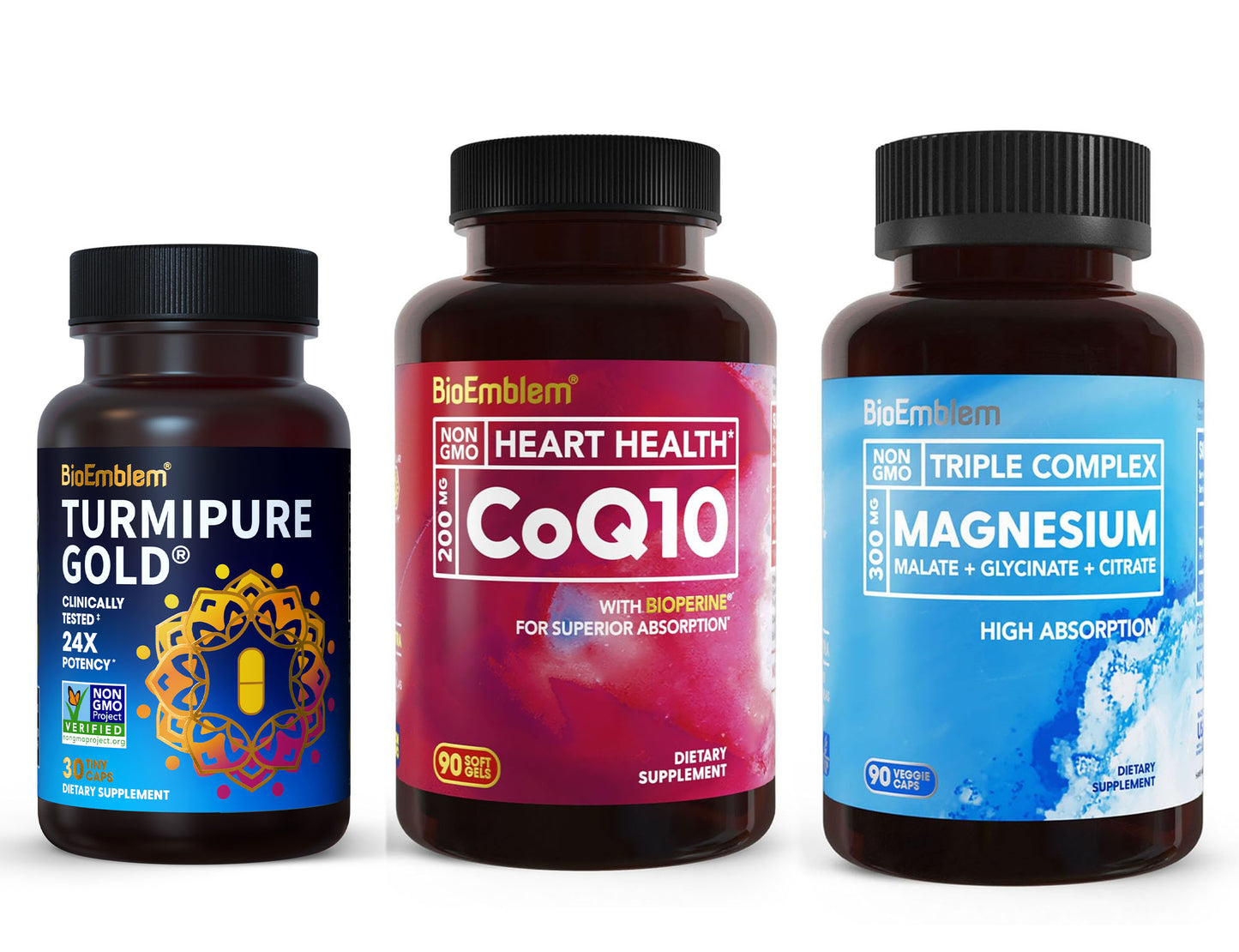 BioEmblem Triple Magnesium Complex and Turmeric Curcumin with Clinically Studied TurmiPure and CoQ10 with BioPerine