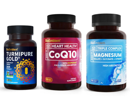 BioEmblem Triple Magnesium Complex and Turmeric Curcumin with Clinically Studied TurmiPure and CoQ10 with BioPerine