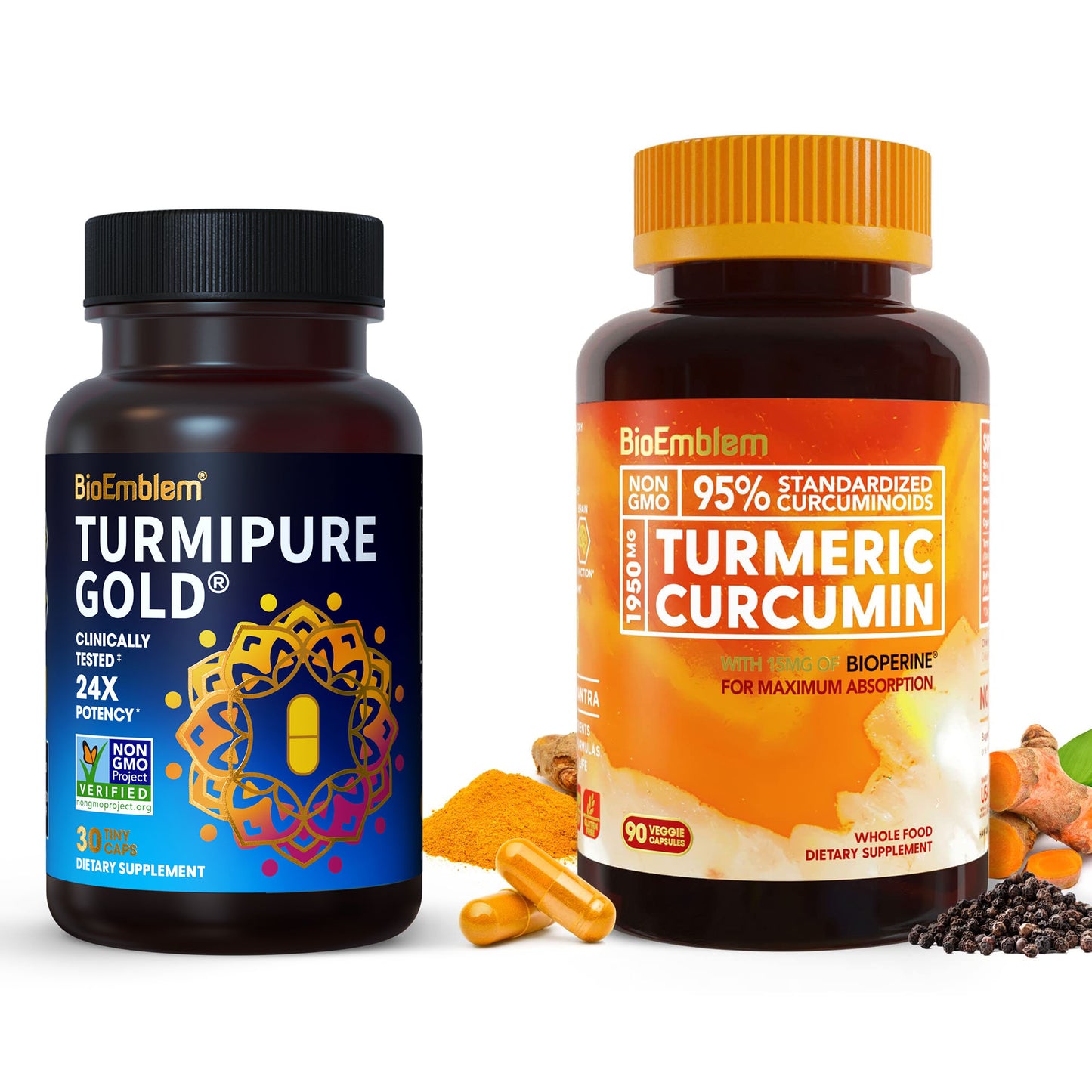 BioEmblem Turmeric Curcumin Supplement with BioPerine and BioEmblem Turmeric Curcumin with Clinically Studied TurmiPure