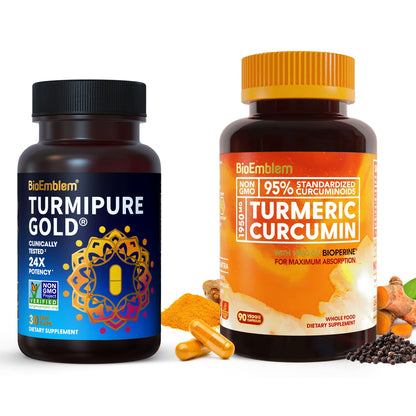 BioEmblem Turmeric Curcumin Supplement with BioPerine and BioEmblem Turmeric Curcumin with Clinically Studied TurmiPure